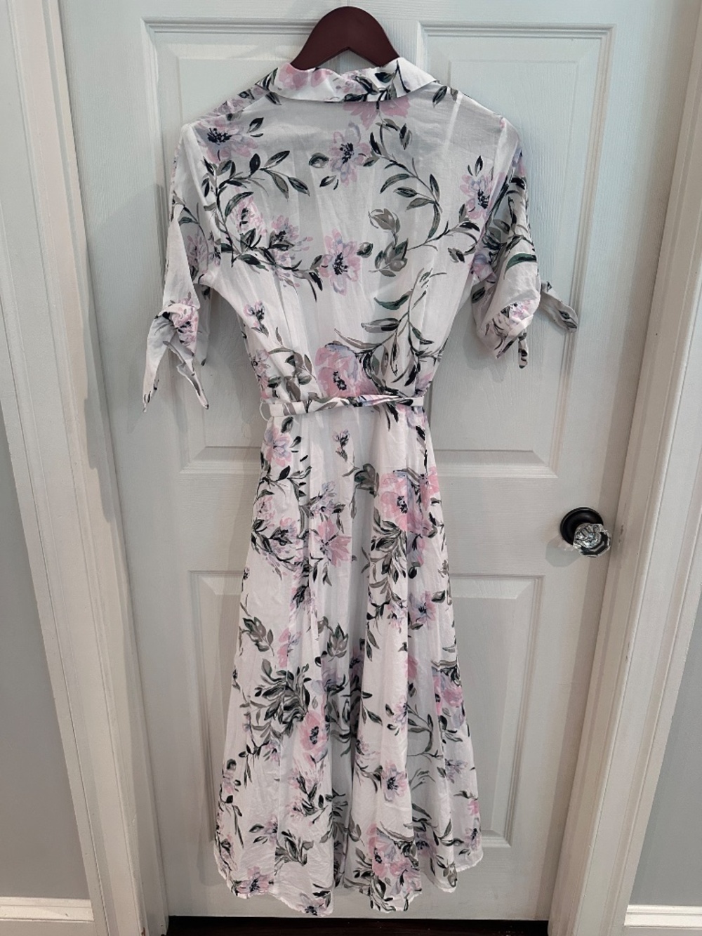 Calvin Klein 4 Floral Cotton Maxi Shirt Dress Belted Cottagecore Romantic Pink S - Picture 9 of 11
